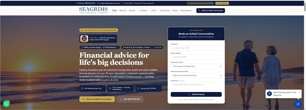 Seagrims Financial Planners website redesigned by ReviewBoost UAE